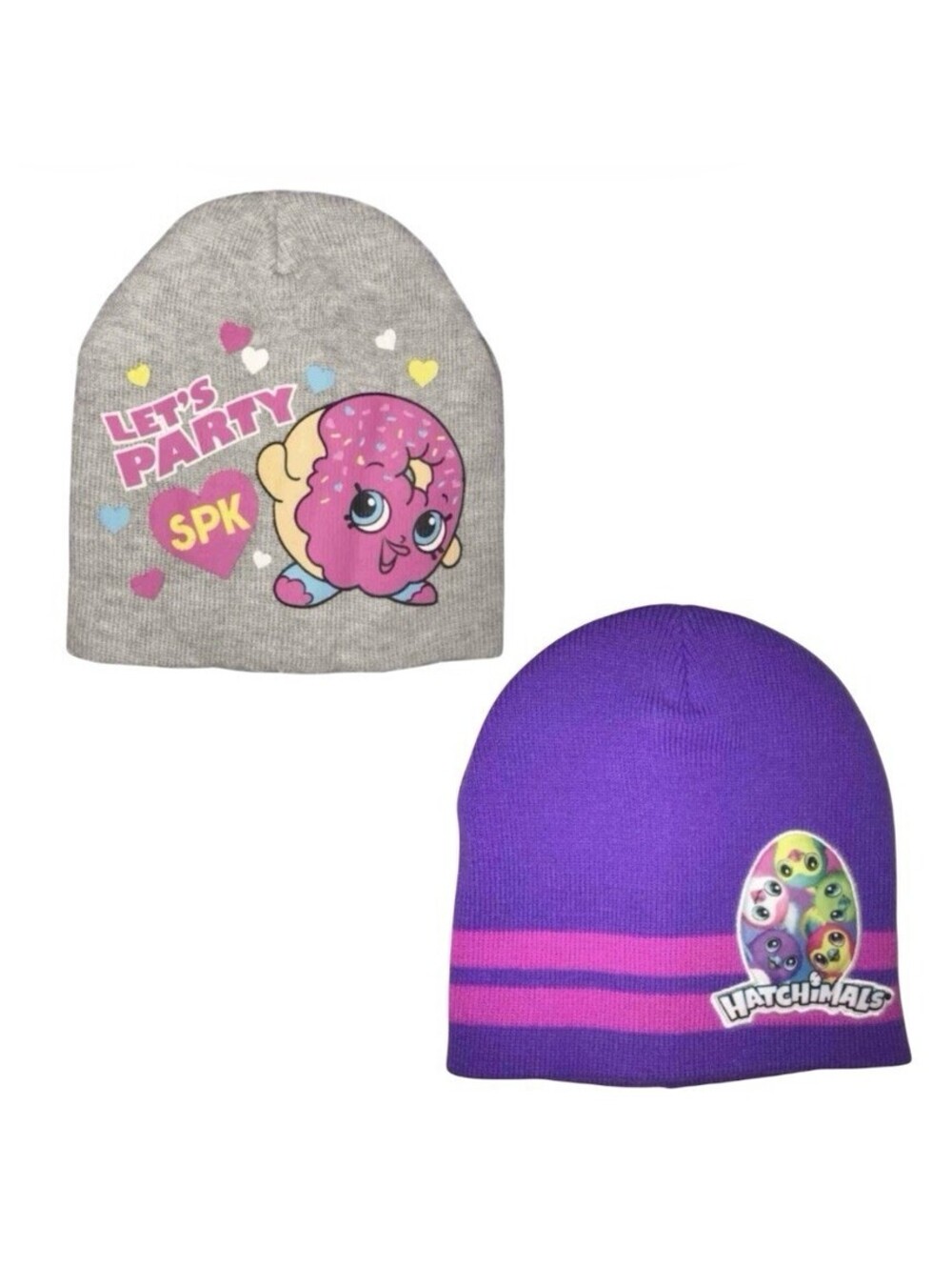 Shopkins SPK and Hatchimals Girls Beanie Hats Winter Gray and Purple